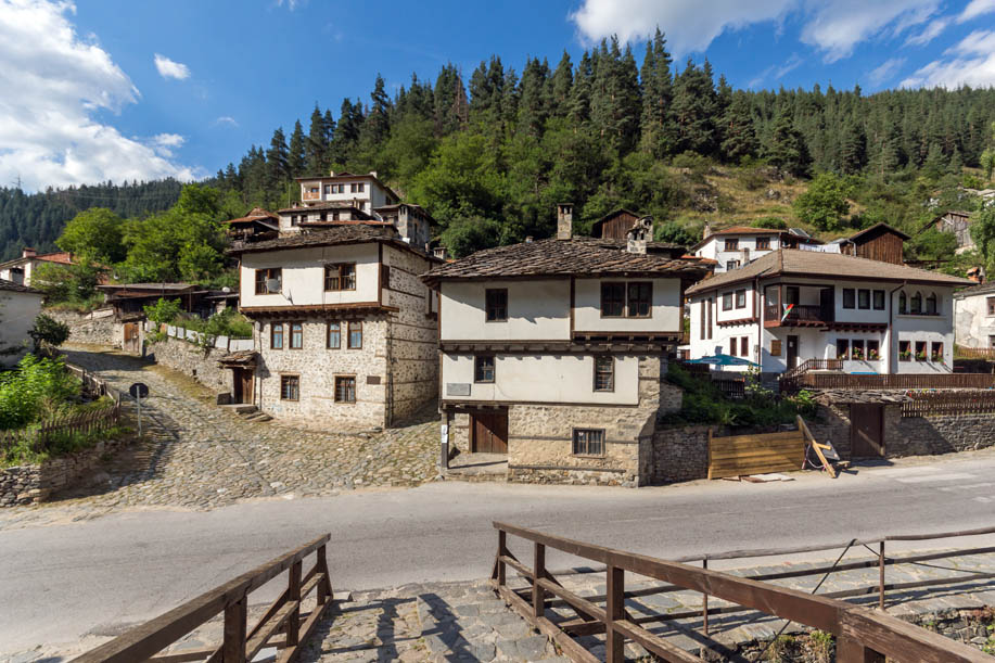 SHIROKA LAKA, BULGARIA - AUGUST 14, 2018: Old houses in historical town of Shiroka Laka, Smolyan Region, Bulgaria