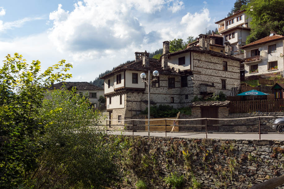 SHIROKA LAKA, BULGARIA - AUGUST 14, 2018: Old houses in historical town of Shiroka Laka, Smolyan Region, Bulgaria