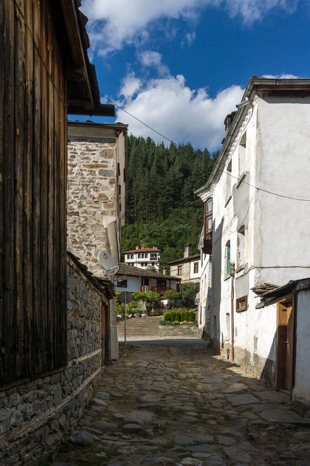 SHIROKA LAKA, BULGARIA - AUGUST 14, 2018: Old houses in historical town of Shiroka Laka, Smolyan Region, Bulgaria