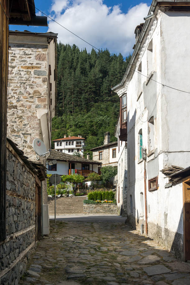 SHIROKA LAKA, BULGARIA - AUGUST 14, 2018: Old houses in historical town of Shiroka Laka, Smolyan Region, Bulgaria