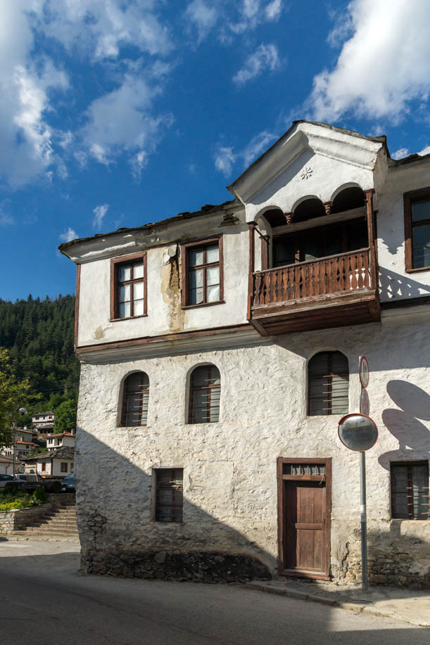 SHIROKA LAKA, BULGARIA - AUGUST 14, 2018: Old houses in historical town of Shiroka Laka, Smolyan Region, Bulgaria