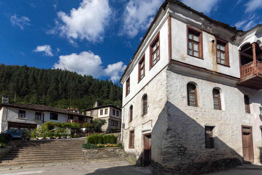 SHIROKA LAKA, BULGARIA - AUGUST 14, 2018: Old houses in historical town of Shiroka Laka, Smolyan Region, Bulgaria