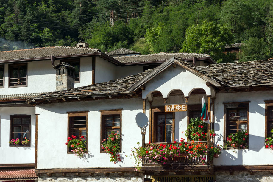 SHIROKA LAKA, BULGARIA - AUGUST 14, 2018: Old houses in historical town of Shiroka Laka, Smolyan Region, Bulgaria