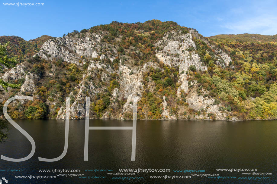 Autumn ladscape from dam of The Krichim Reservoir, Rhodopes Mountain, Plovdiv Region, Bulgaria