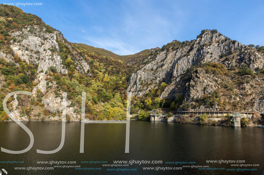 Autumn ladscape from dam of The Krichim Reservoir, Rhodopes Mountain, Plovdiv Region, Bulgaria