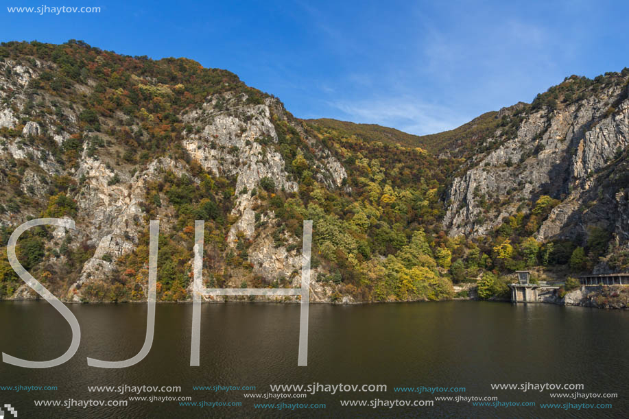 Autumn ladscape from dam of The Krichim Reservoir, Rhodopes Mountain, Plovdiv Region, Bulgaria