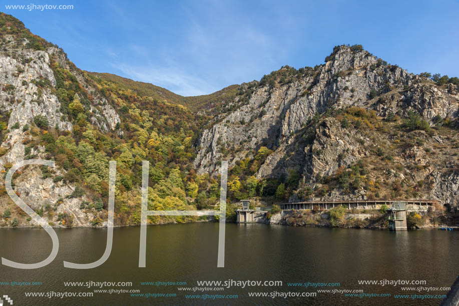 Autumn ladscape from dam of The Krichim Reservoir, Rhodopes Mountain, Plovdiv Region, Bulgaria