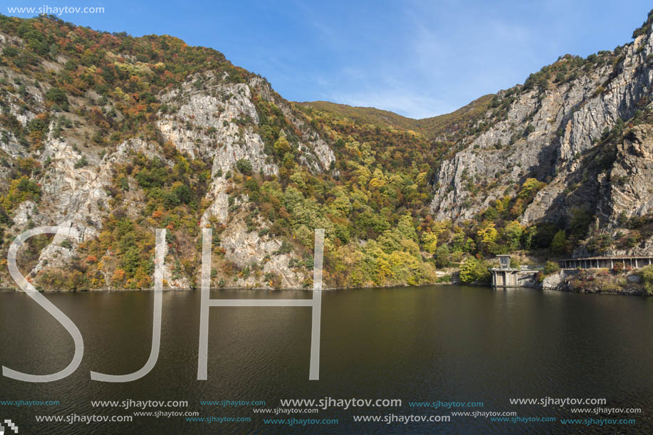 Autumn ladscape from dam of The Krichim Reservoir, Rhodopes Mountain, Plovdiv Region, Bulgaria