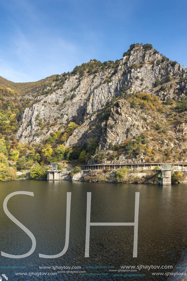 Autumn ladscape from dam of The Krichim Reservoir, Rhodopes Mountain, Plovdiv Region, Bulgaria