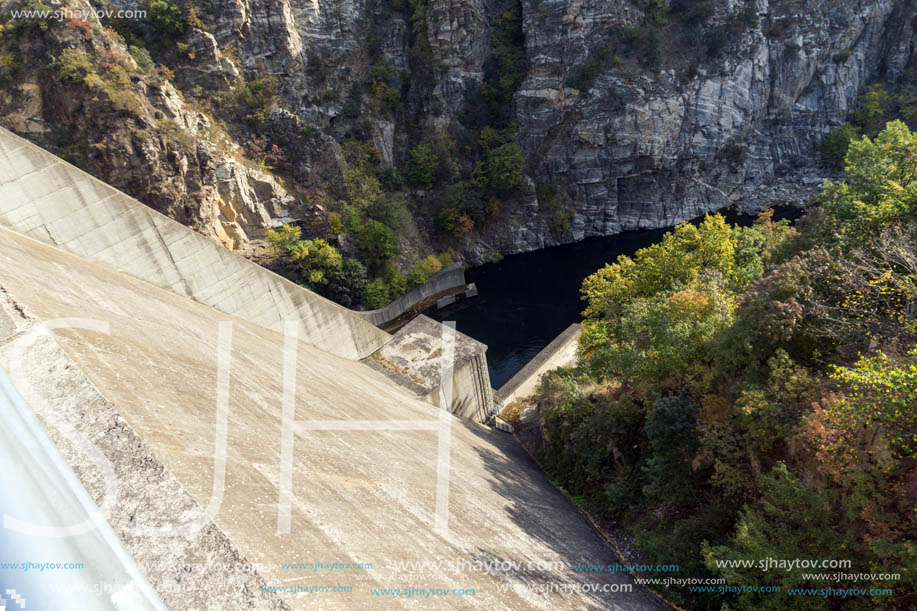 Autumn ladscape from dam of The Krichim Reservoir, Rhodopes Mountain, Plovdiv Region, Bulgaria