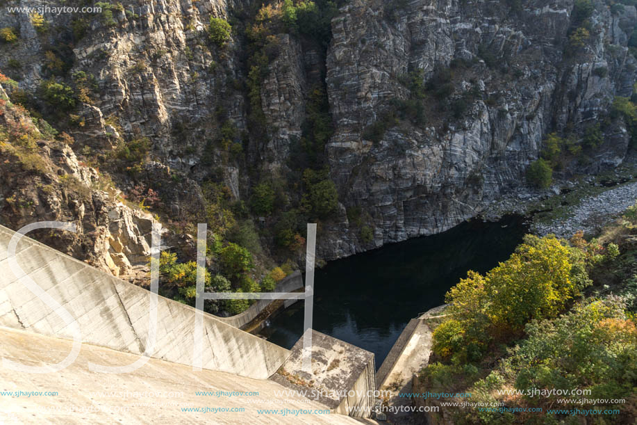 Autumn ladscape from dam of The Krichim Reservoir, Rhodopes Mountain, Plovdiv Region, Bulgaria