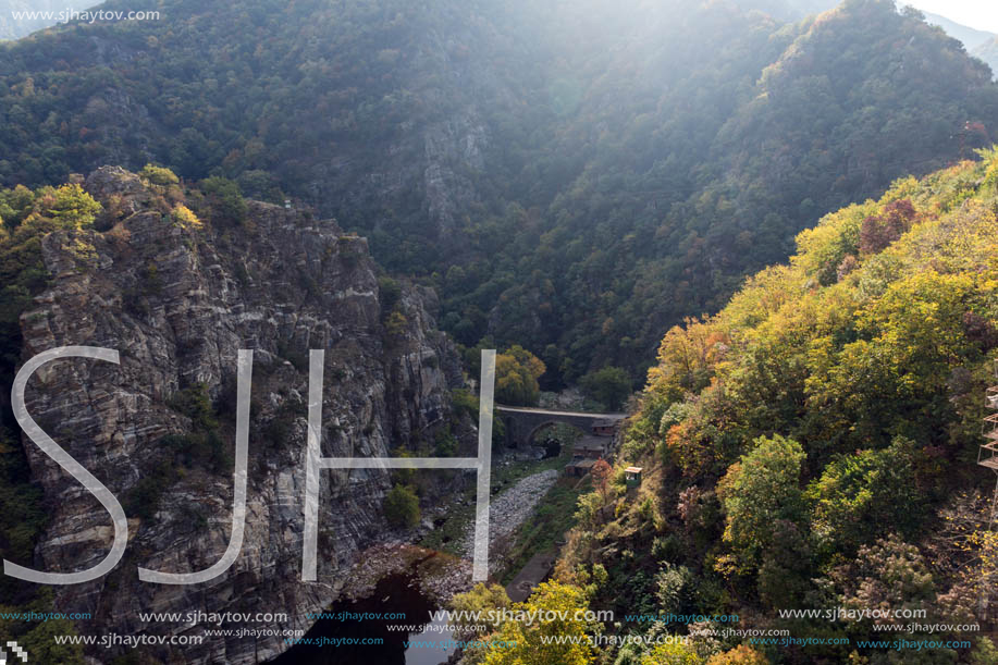 Autumn ladscape from dam of The Krichim Reservoir, Rhodopes Mountain, Plovdiv Region, Bulgaria