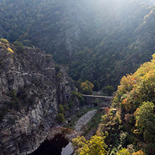 Autumn ladscape from dam of The Krichim Reservoir, Rhodopes Mountain, Plovdiv Region, Bulgaria