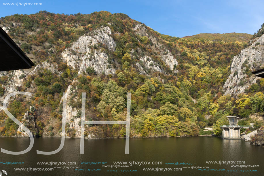 Autumn ladscape from dam of The Krichim Reservoir, Rhodopes Mountain, Plovdiv Region, Bulgaria