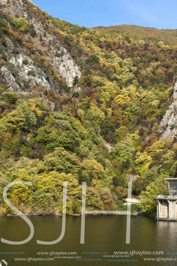 Autumn ladscape from dam of The Krichim Reservoir, Rhodopes Mountain, Plovdiv Region, Bulgaria