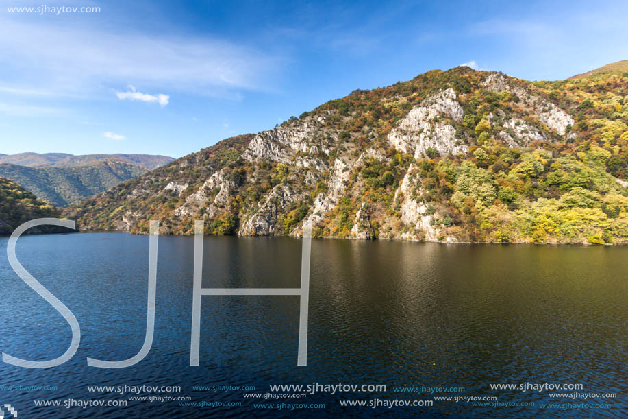 Autumn ladscape from dam of The Krichim Reservoir, Rhodopes Mountain, Plovdiv Region, Bulgaria