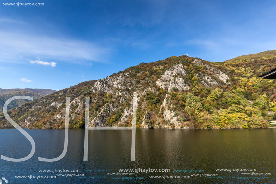 Autumn ladscape from dam of The Krichim Reservoir, Rhodopes Mountain, Plovdiv Region, Bulgaria