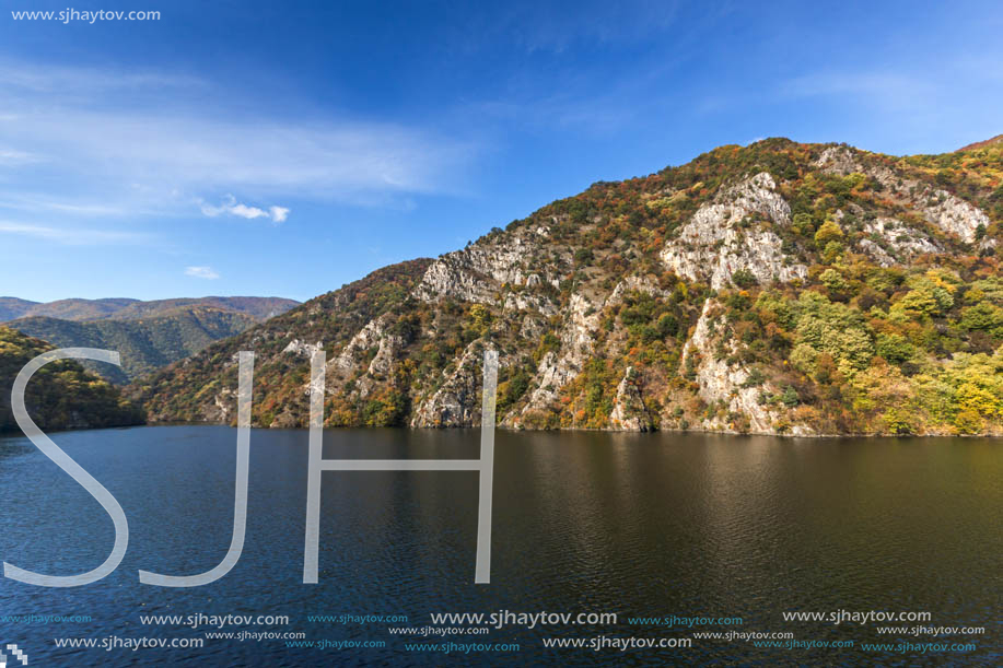 Autumn ladscape from dam of The Krichim Reservoir, Rhodopes Mountain, Plovdiv Region, Bulgaria