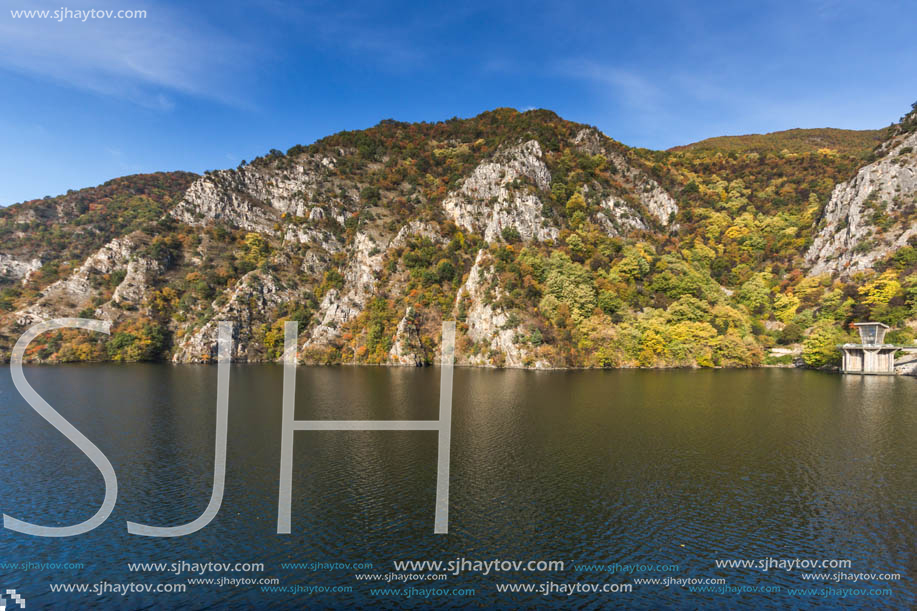 Autumn ladscape from dam of The Krichim Reservoir, Rhodopes Mountain, Plovdiv Region, Bulgaria