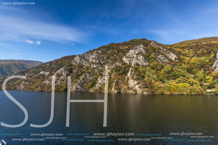 Autumn ladscape from dam of The Krichim Reservoir, Rhodopes Mountain, Plovdiv Region, Bulgaria