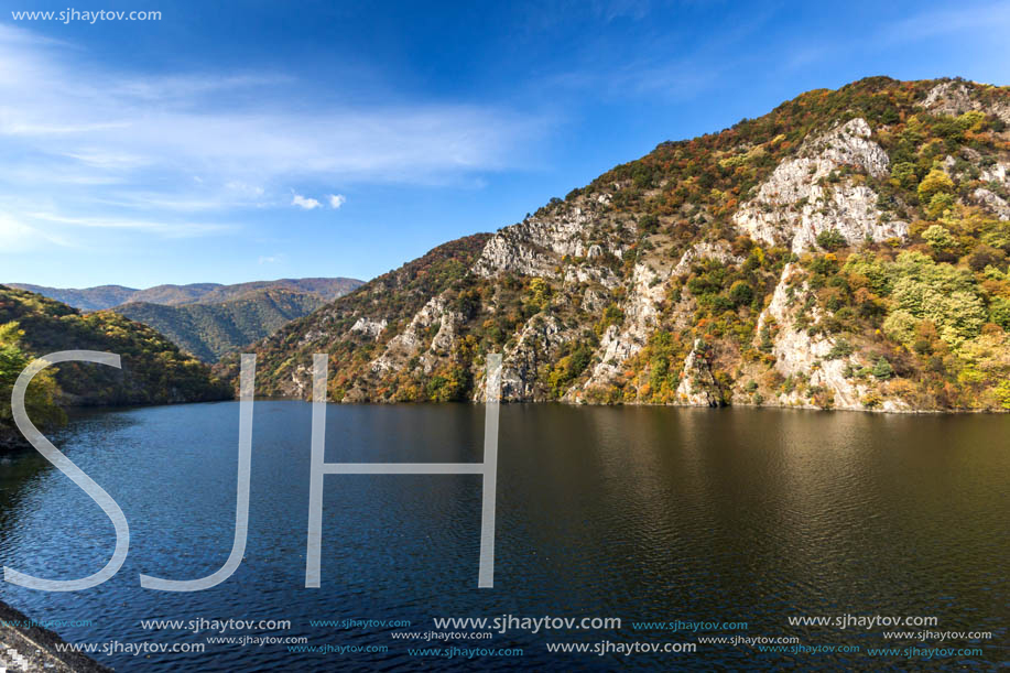 Autumn ladscape from dam of The Krichim Reservoir, Rhodopes Mountain, Plovdiv Region, Bulgaria