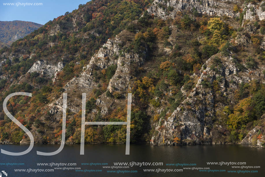 Autumn ladscape from dam of The Krichim Reservoir, Rhodopes Mountain, Plovdiv Region, Bulgaria