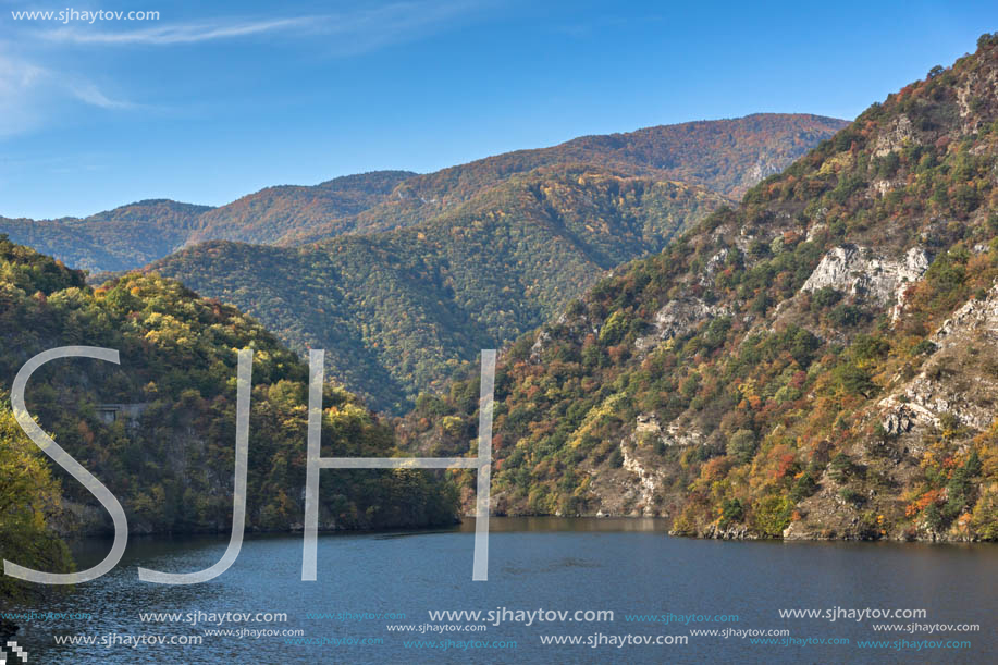 Autumn ladscape from dam of The Krichim Reservoir, Rhodopes Mountain, Plovdiv Region, Bulgaria