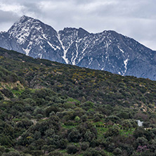 Landscape of Mount Athos in Autonomous Monastic State of the Holy Mountain, Chalkidiki, Greece