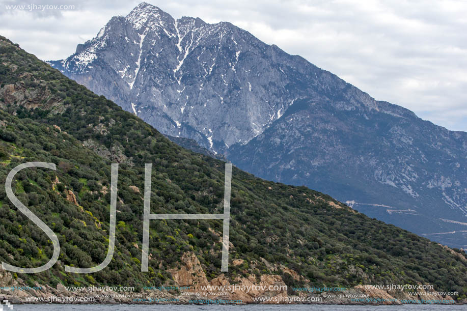 Landscape of Mount Athos in Autonomous Monastic State of the Holy Mountain, Chalkidiki, Greece