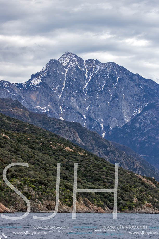 Landscape of Mount Athos in Autonomous Monastic State of the Holy Mountain, Chalkidiki, Greece