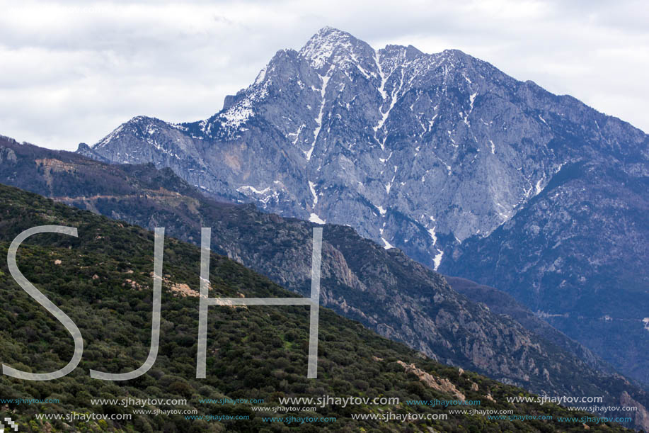 Landscape of Mount Athos in Autonomous Monastic State of the Holy Mountain, Chalkidiki, Greece