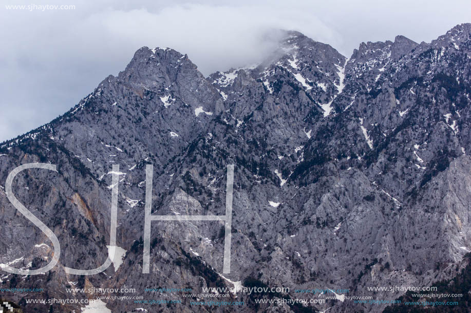 Landscape of Mount Athos in Autonomous Monastic State of the Holy Mountain, Chalkidiki, Greece