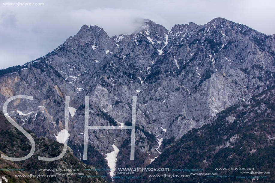 Landscape of Mount Athos in Autonomous Monastic State of the Holy Mountain, Chalkidiki, Greece