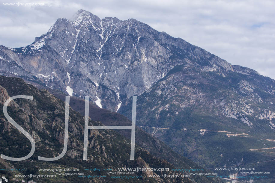 Landscape of Mount Athos in Autonomous Monastic State of the Holy Mountain, Chalkidiki, Greece