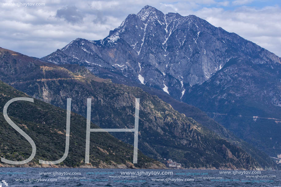 Landscape of Mount Athos in Autonomous Monastic State of the Holy Mountain, Chalkidiki, Greece