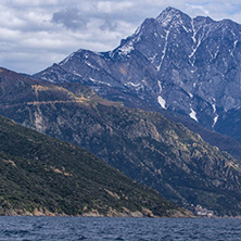 Landscape of Mount Athos in Autonomous Monastic State of the Holy Mountain, Chalkidiki, Greece