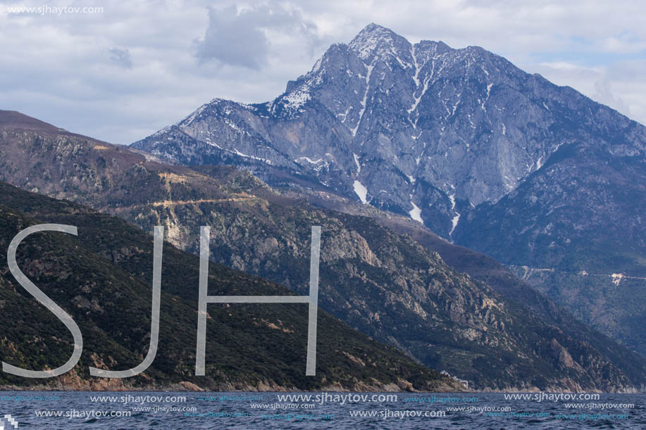 Landscape of Mount Athos in Autonomous Monastic State of the Holy Mountain, Chalkidiki, Greece