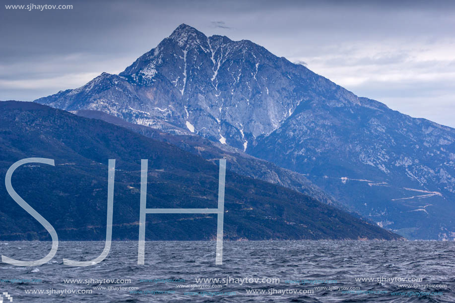 Landscape of Mount Athos in Autonomous Monastic State of the Holy Mountain, Chalkidiki, Greece