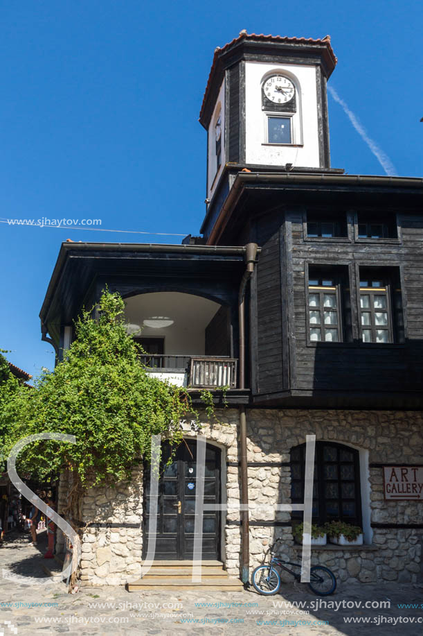 NESSEBAR, BULGARIA - AUGUST 12, 2018: Clock Tower in old town of Nessebar, Burgas Region, Bulgaria