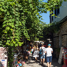 NESSEBAR, BULGARIA - AUGUST 12, 2018: Typical Street in old town of Nessebar, Burgas Region, Bulgaria