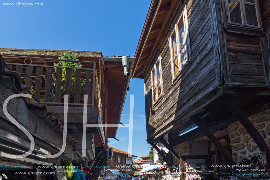 NESSEBAR, BULGARIA - AUGUST 12, 2018: Typical Street in old town of Nessebar, Burgas Region, Bulgaria