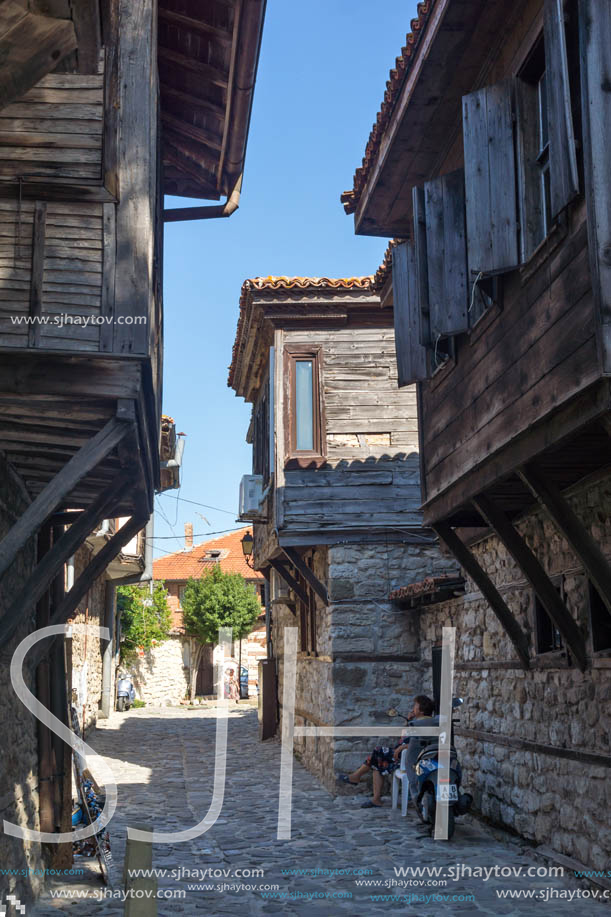 NESSEBAR, BULGARIA - AUGUST 12, 2018: Typical Street in old town of Nessebar, Burgas Region, Bulgaria