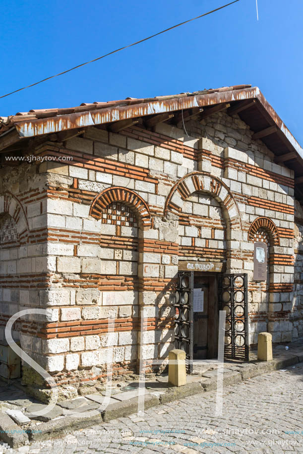 NESSEBAR, BULGARIA - AUGUST 12, 2018: Ruins of Ancient Church of St. Theodore in the town of Nessebar, Burgas Region, Bulgaria