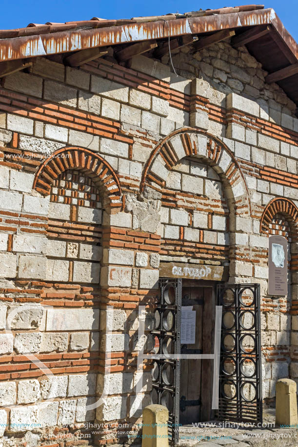 NESSEBAR, BULGARIA - AUGUST 12, 2018: Ruins of Ancient Church of St. Theodore in the town of Nessebar, Burgas Region, Bulgaria