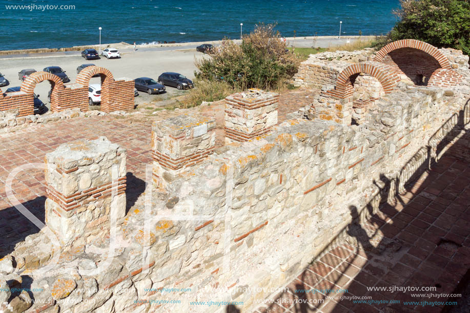 NESSEBAR, BULGARIA - AUGUST 12, 2018: Ruins of Ancient Church of the Holy Mother Eleusa in the town of Nessebar, Burgas Region, Bulgaria