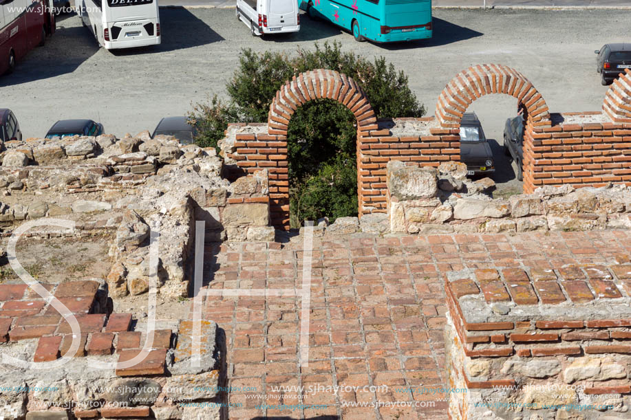 NESSEBAR, BULGARIA - AUGUST 12, 2018: Ruins of Ancient Church of the Holy Mother Eleusa in the town of Nessebar, Burgas Region, Bulgaria