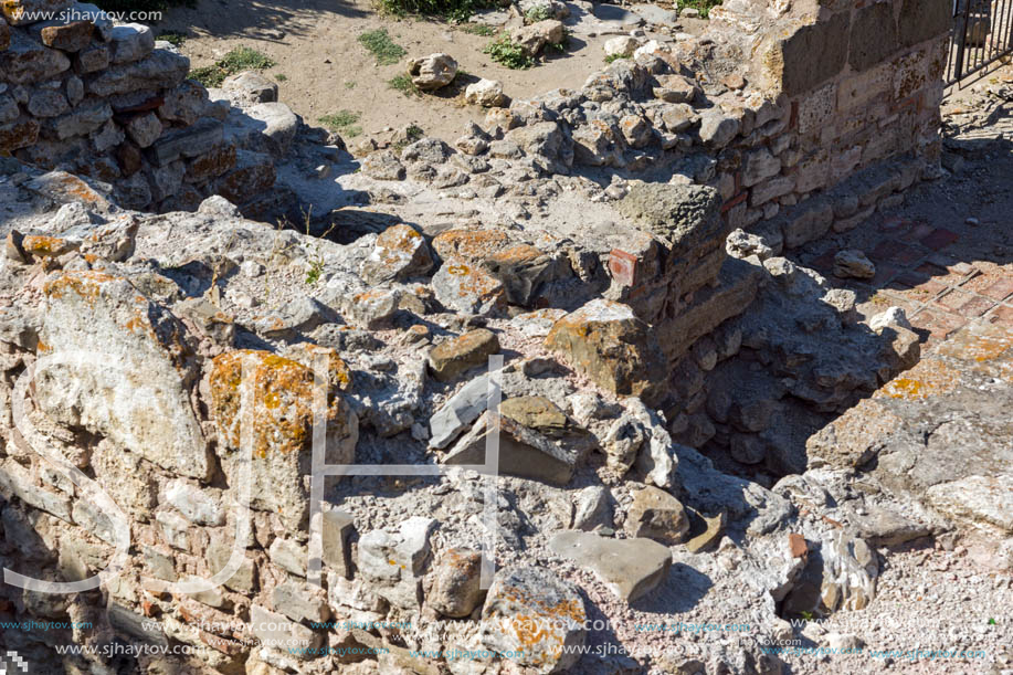 NESSEBAR, BULGARIA - AUGUST 12, 2018: Ruins of Ancient Church of the Holy Mother Eleusa in the town of Nessebar, Burgas Region, Bulgaria