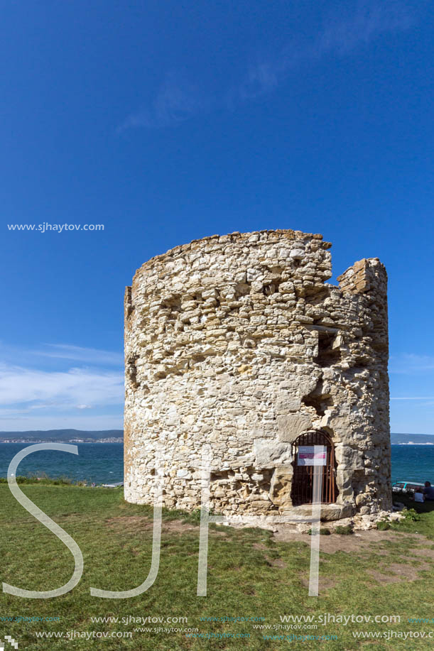 NESSEBAR, BULGARIA - AUGUST 12, 2018: Ruins of Ancient Battle Tower in old town of Nessebar, Burgas Region, Bulgaria