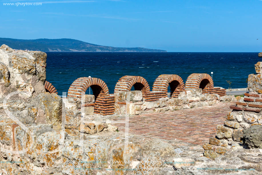 NESSEBAR, BULGARIA - AUGUST 12, 2018: Ruins of Ancient Church of the Holy Mother Eleusa in the town of Nessebar, Burgas Region, Bulgaria