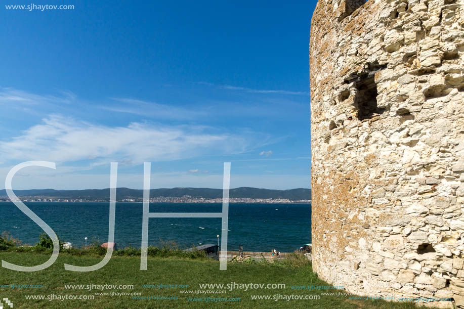 NESSEBAR, BULGARIA - AUGUST 12, 2018: Ruins of Ancient Battle Tower in old town of Nessebar, Burgas Region, Bulgaria